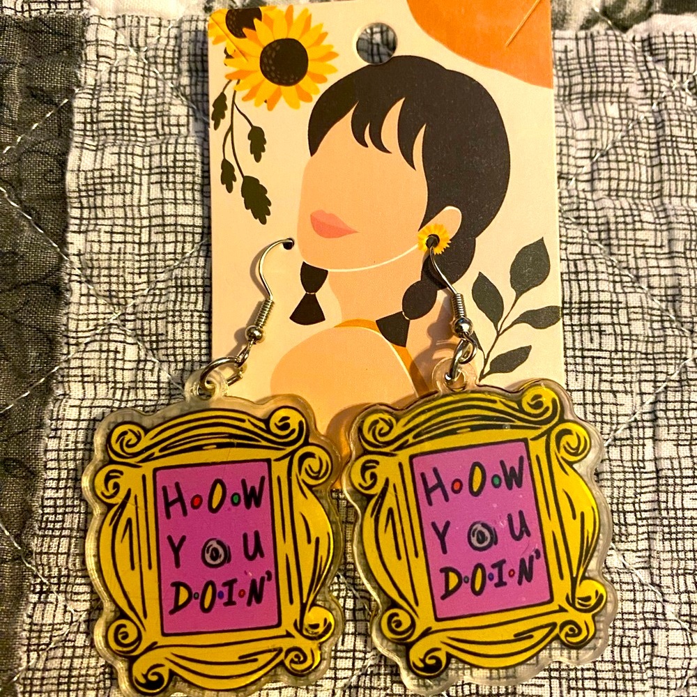 Friends Inspired Photo Frame “How You Doin” Earrings Acrylic Fishhook Backs NEW